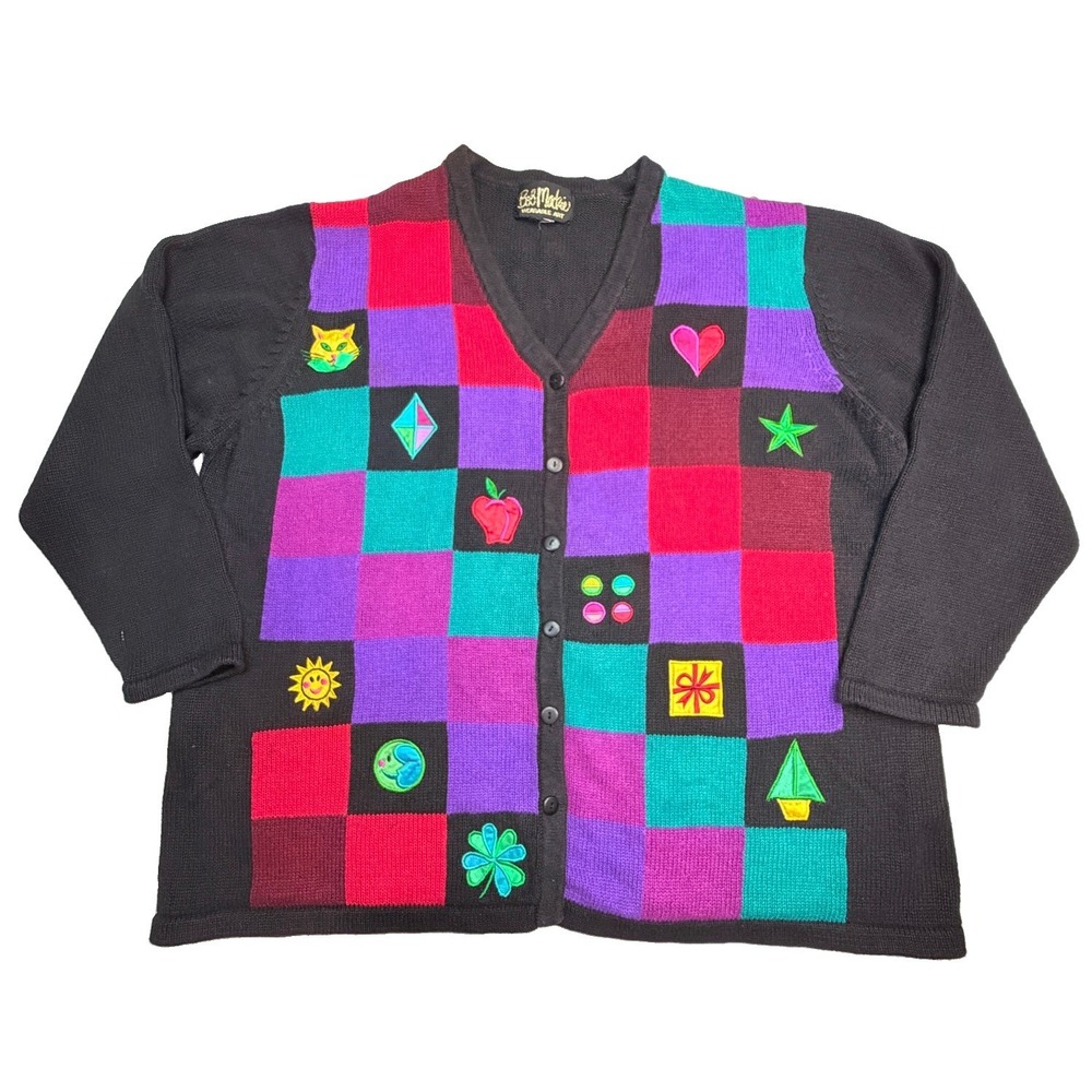 Bob Mackie Wearable Art Patchwork Embroidered Cardigan Sweater‎ Women's 2XL